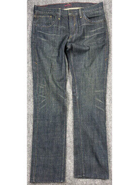 Levi's Straight Mens Jeans 36x34 Blue Denim Cotton Denim Casual Whiskers Detail